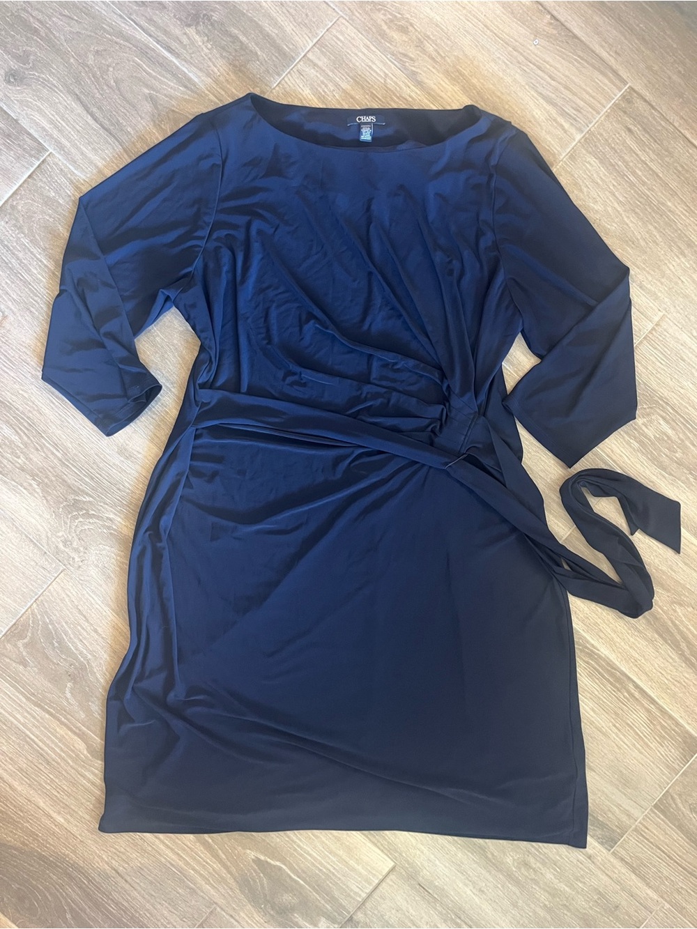 Chaps Navy Knit Tie-Waist Midi Sheath Dress